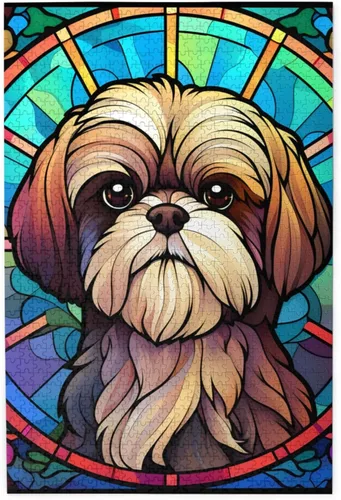 Miniatura 29 de Rompecabezas de Madera de Vidrio Colorido Manchado de Amantes de Perros Pastor Australiano de 1000 Piezas de Pintura Artística para Niños Adultos