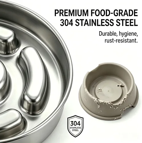 Miniatura 4 de AIPERRO Tazón de acero inoxidable para perros de alimentación lenta, 2 tazas de metal antideslizante para comida para perros, cuenco de agua