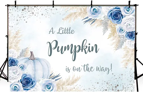 Miniatura 3 de MEHOFOND Fondo bohemio de calabaza para baby shower, decoración de fiesta de otoño de 7 x 5 pies, pancarta de Acción de Gracias, fotografía de Azul