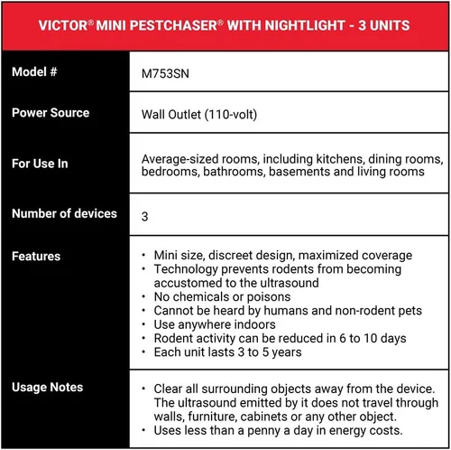 Miniatura 7 de Victor Mini M753SN ultrasónico con luz nocturna, paquete de 3, color blanco