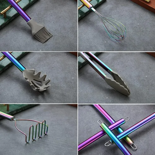 Miniatura 7 de Juego de utensilios de cocina de silicona de 38 piezas con estante para utensilios, cabeza de silicona y mango de acero inoxidable, herramientas