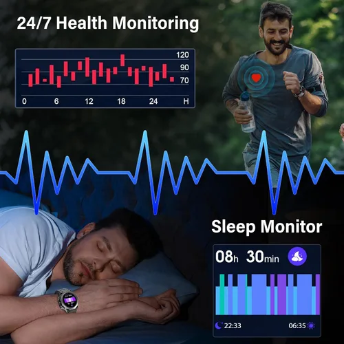 Miniatura 5 de Relojes inteligentes militares para hombres (respuestahacer llamadas), reloj de fitness HD de 1.39 pulgadas, monitor de sueño de frecuencia cardíaca