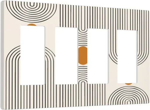 Miniatura 126 de Placa Decorativa de Pared Beige Boho de Mediados de Siglo Sol Abstracto 1-Gang Retro Años 70 Arte Geométrico Moderno con Arco Eléctrico Interruptor