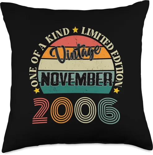 Vintage Birthday Retro Limited Edition Retro Gifts 18 Year Old Vintage November 2006 18th Birthday Retro Throw Pillow, 18x18, Multicolor