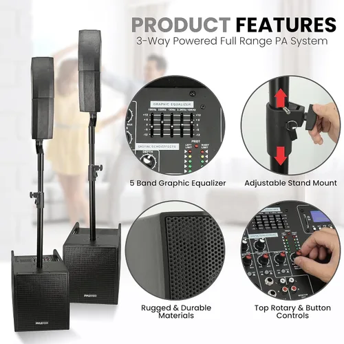 Miniatura 4 de Pyle Altavoz de columna Line Array - Sistema de sonido profesional y compacto con subwoofer de altavoz de 12 pulgadas, transmisión, amplificador