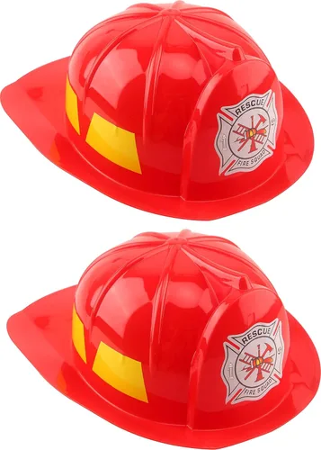 Casco de bombero para niños, sombreros de plástico de bombero para niños y niñas, disfraz de fiesta de Halloween, 2 piezas Rojo