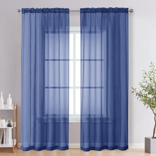 Miniatura 122 de OVZME - Cortinas traslúcidas blancas de 45 pulgadas de largo, 2 paneles, cortinas de gasa con bolsillo para barra para ventanas pequeñas, cada una