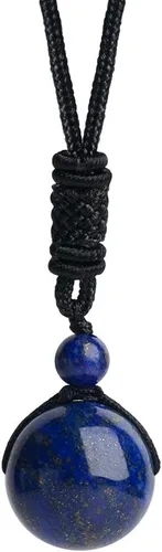 Miniatura 19 de iSTONE Collar unisex con dije de cuentas redondas auténticas, cadena de cuerda negra de 24 pulgadas para hombres y mujeres