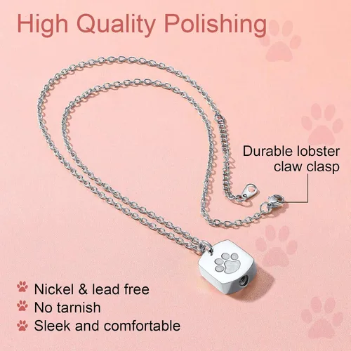 Miniatura 136 de FindChic Collares personalizados con urna para cenizas, barra vertical, gato, luna, reloj de arena, garra de perro, acero inoxidable, chapado en oro