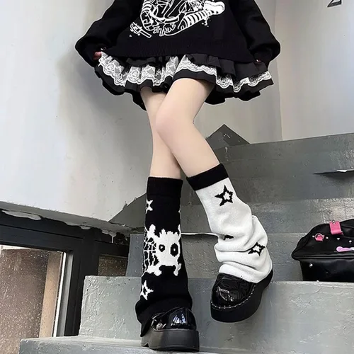 Miniatura 4 de American Trends Calentadores de piernas Y2k Kawaii negro blanco lindo calentadores de piernas Y2k accesorios góticos para mujeres niñas 80s fiesta
