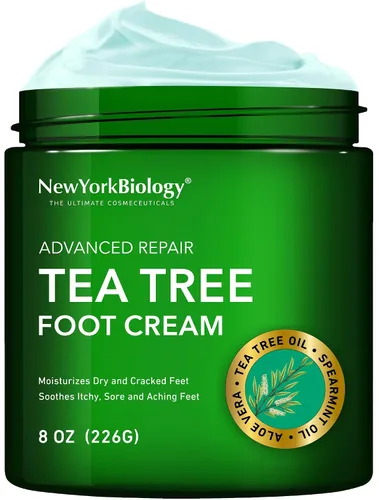 New York Biology - Crema de pies con aceite de árbol de té para pies secos y agrietados, talones agrietados y picazón en la piel, crema para pies, 8