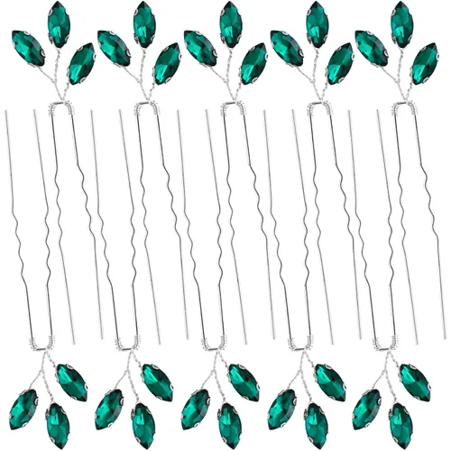 PAGOW 10 horquillas de pelo con diamantes de imitación verdes, horquillas Bobby para novias, pieza de pelo de boda con diamantes de imitación de