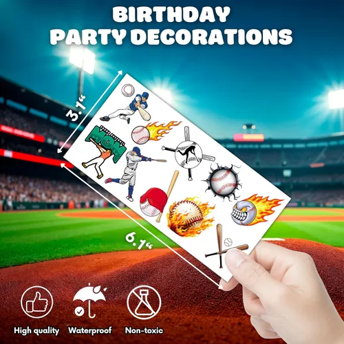 Miniatura 4 de 96 tatuajes temporales de béisbol – Regalos y decoraciones para fiestas de cumpleaños temáticas deportivas, divertidas calcomanías de béisbol