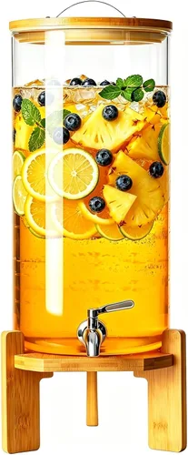 Dispensador de bebidas, dispensador de bebidas de vidrio de 3 galones con soporte, grifo de acero inoxidable, ideal para fiestas, bares,