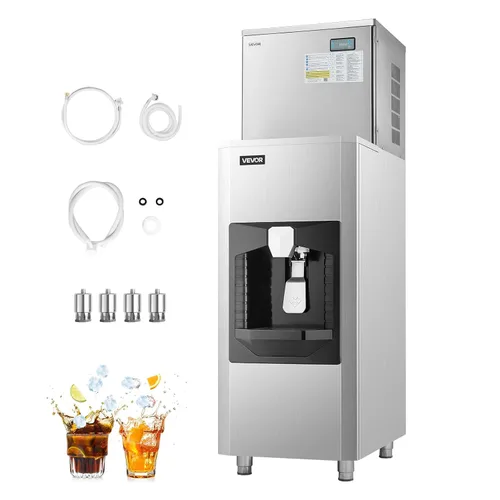 VEVOR Máquina de hielo comercial, máquina de hielo de 450 libras/día, contenedor de almacenamiento grande de 180 libras con dosificación automática