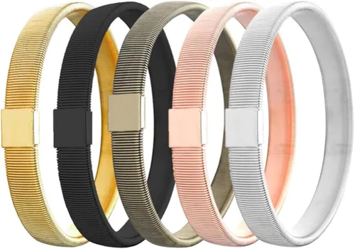Miniatura 2 de Holibanna 5 brazaletes de metal elásticos antideslizantes para camisa, ligas para mujeres y hombres, negro, dorado, plata, oro rosa, bronce, Madera