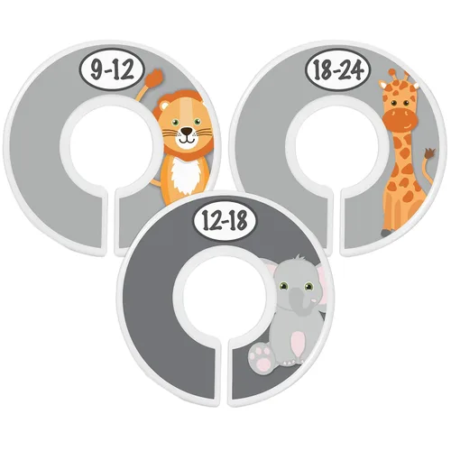 Miniatura 9 de Divisores de tamaño de armario de safari para guardería, 7X para ropa de bebé, elefante, jirafa, cebra, león, mono, decoración, para niño o niña