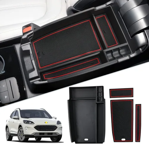 Miniatura 9 de SKTU Organizador de consola central compatible con Tiguan Allspace LWB 2018-2020, inserción de accesorios ABS negro, bandeja de materiales negros