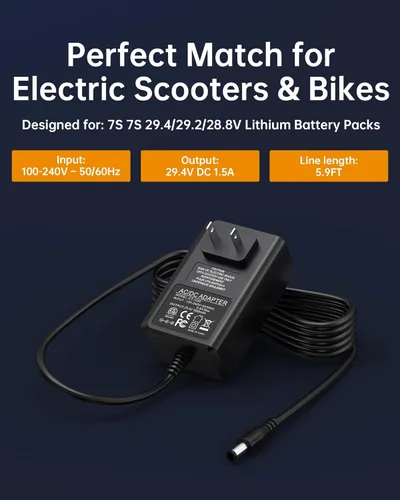 Miniatura 3 de VHBW Cargador de 29.4 V para scooters de batería de litio de 24 V / 25.2 V / 25.6 V / 25.9 V y bicicletas de equilibrio, indicador de carga LED