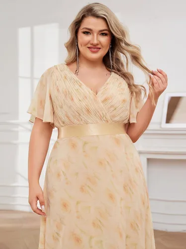 Miniatura 82 de Ever-Pretty Vestido formal para mujer, Navidad, Año Nuevo, cuello en V, gasa, talla grande, largo hasta el suelo, vestido de dama de honor