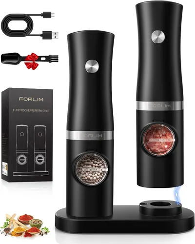Miniatura 10 de FORLIM Mini Molinillo Eléctrico de Sal y Pimienta con Base de Madera, Recargable por USB, Pequeño Molinillo Automático de Sal y Pimienta