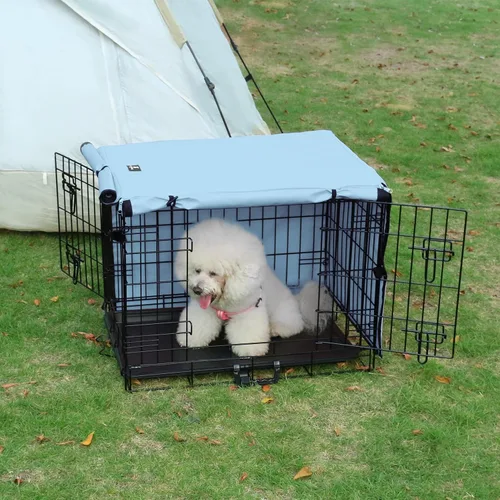 Miniatura 6 de X-ZONE PET Cubierta para jaula de perro de doble puerta - Cubierta para perrera de poliéster, se ajusta a jaula de alambre para perros de 24
