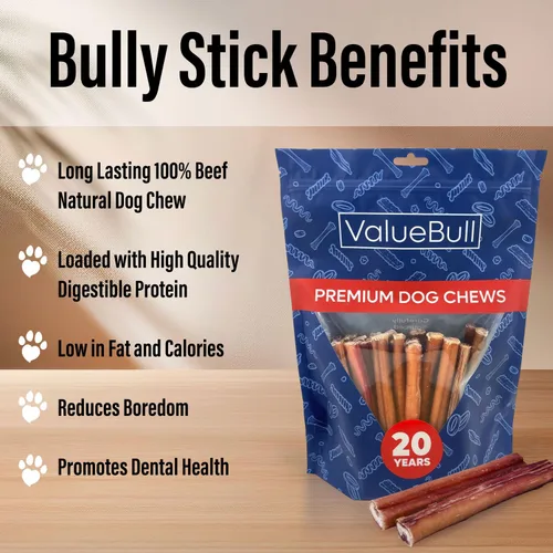 Miniatura 4 de ValueBull Bully Sticks para perros pequeños, extrafinos de 6 pulgadas, 50 unidades, totalmente naturales, alimentados con pasto, de un solo