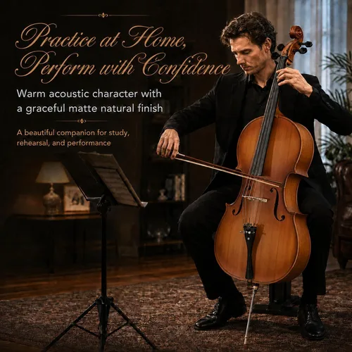 Miniatura 8 de Kit de violonchelo acústico 4/4 para adultos, principiantes, juego completo de violonchelo de tamaño completo con bolsa portátil, arco, colofonia