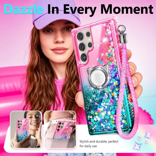 Miniatura 7 de NGB Diseñada para Funda Samsung Galaxy S22 Ultra, Rosa/Aguamarina Bonita Funda con Purpurina Líquida Brillante para Mujeres Niñas Niños