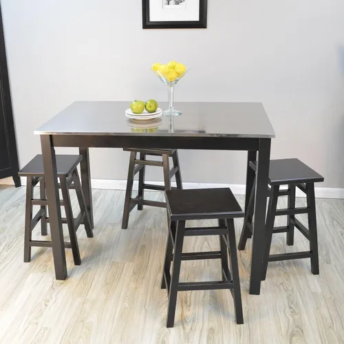 Miniatura 6 de Carolina Chair & Table Cambell - Mesa de barra superior de acero inoxidable con altura de mostrador, base rectangular contemporánea de acero
