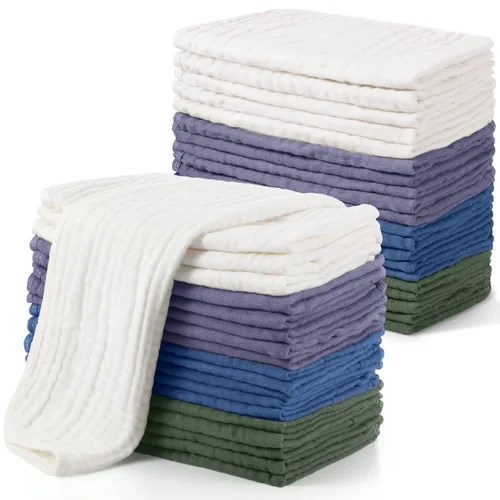 Miniatura 12 de Buryeah Gasas de muselina, 20 piezas, grandes de 20 x 10 pulgadas, 100% algodón, 6 capas ultraabsorbentes y suaves, toallitas de mano para babeo