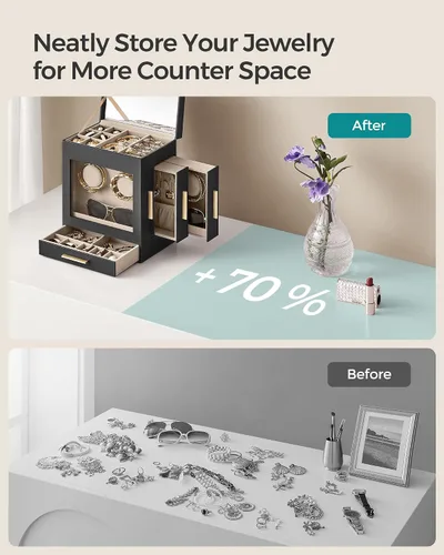 Miniatura 7 de SONGMICS Joyero con ventana de cristal, organizador de joyas de 5 capas con 3 cajones laterales, almacenamiento de joyas, con espejo grande
