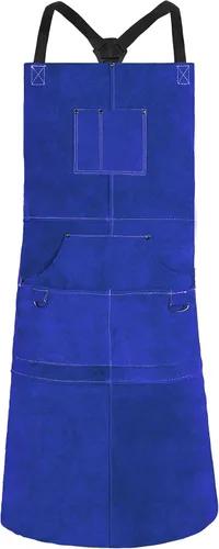 Miniatura 9 de QeeLink Delantal de soldadura de cuero con 6 bolsillos, delantal resistente al calor y al fuego, 24 x 42 pulgadas, ajustable de M a XXXL Marrón