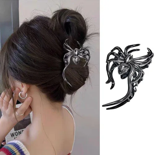 Miniatura 8 de Pinzas de pelo de mano de esqueleto de moda, grandes, sin arrugas, de metal, negro, punk, pasadores para mujeres y niñas, accesorios de peinado