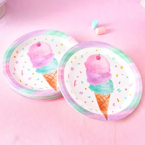 Miniatura 4 de WERNNSAI Platos y servilletas para fiesta de helados, sirve para 50 invitados, 100 piezas, suministros de fiesta temática de helado dulce rosa