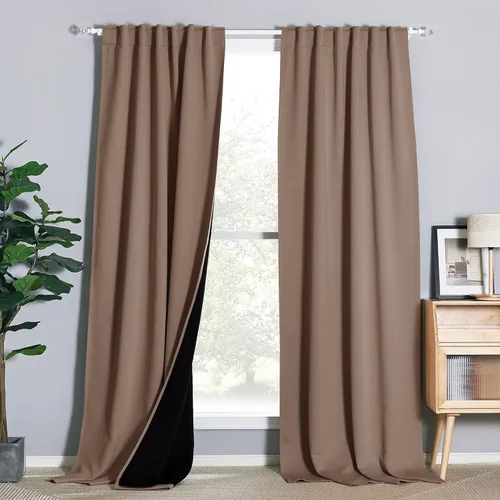 Miniatura 65 de NICETOWN Paneles de cortinas totalmente opacas para dormitorio que reducen el frío, cubiertas de ventana súper gruesas aisladas, cortinas Biscotti