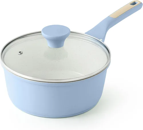 Miniatura 8 de SENSARTE Cacerola antiadherente con tapa, olla pequeña de 1.5 cuartos con revestimiento de granito suizo, mango que se mantiene fresco, olla Gris