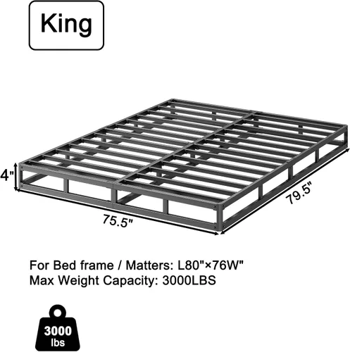 Miniatura 2 de RLDVAY King - Somier de caja de 4 pulgadas, base de colchón resistente, base de colchón de metal con funda de tela, fácil montaje, resistente a
