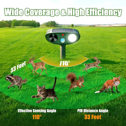 Miniatura 2 de Repelente solar ultrasónico de animales para exteriores, dispositivos repelentes de ciervos, ardilla, gato, mapache, conejo, perro, disuasión