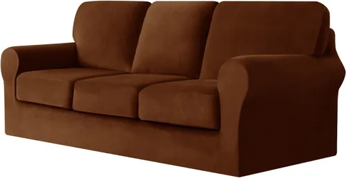 Miniatura 94 de UNBBRRL Fundas de sofá de 3 piezas para sofá, funda de terciopelo elástico para sillón con 1 funda de cojín de asiento y 1 funda de respaldo