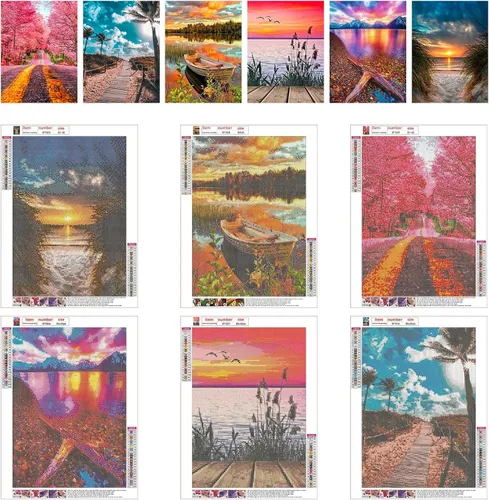 Miniatura 8 de abcGoodefg Kit de pinturas de arte de diamantes, 6 paquetes, kits de arte de diamantes 5D para adultos, juego de paisaje, pintura redonda de taladro