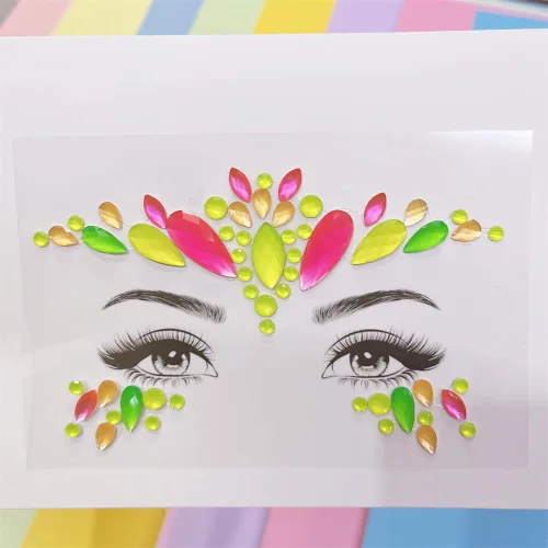 Miniatura 11 de Topz Pegatina de gemas faciales de neón para la cara, maquillaje de Halloween, tatuajes faciales de arco iris, gemas de cristal para ojos