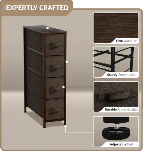 Miniatura 4 de Sorbus Torre estrecha con 4 cajones – Almacenamiento vertical para dormitorio, baño, lavandería, armarios y más, marco de acero, parte superior