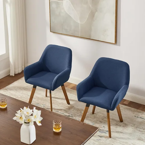 Miniatura 6 de Art Leon Sillas de comedor giratorias, juego de 2 sillas modernas de mediados de siglo, sillas tapizadas de tela de lino para cocina, comedor, silla