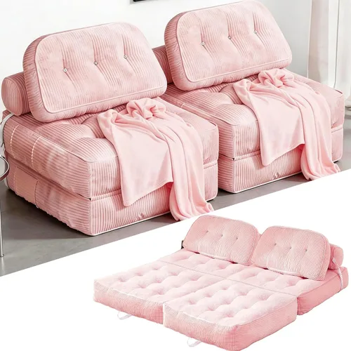 Miniatura 10 de Sofá cama plegable, futón de franela con almohada y manta, silla convertible para apartamento de espacio pequeño, habitación de invitados