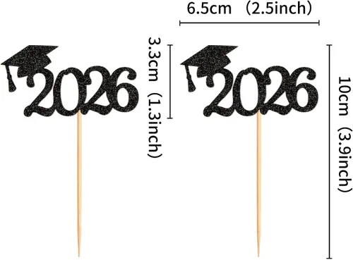 Miniatura 2 de 24 adornos para cupcakes de graduación 2026, selecciones de alimentos/aperitivos para fiesta de graduación, decoración de mini pasteles, adornos