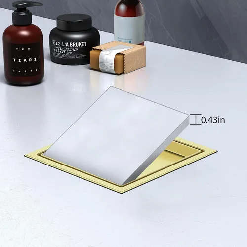 Miniatura 4 de EXF Coladera de ducha cuadrada de 6 pulgadas dorada cepillada con rejilla de inserción de azulejos, desagüe de suelo de ducha de acero inoxidable
