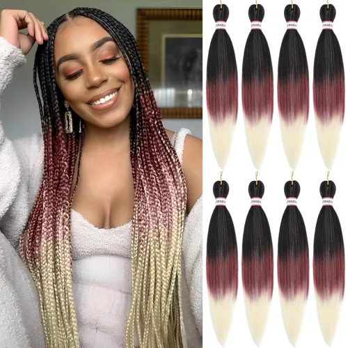 ATRAENTE Cabello trenzado preestirado de 18 pulgadas, 8 paquetes de cabello sintético con textura Yaki para trenzas de ganchillo, sin picazón,