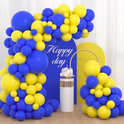 Kit de guirnalda de arco de globos azules y amarillos, globos amarillos y azules para boda, graduación, aniversario, despedida de soltera,