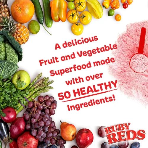 Miniatura 2 de Ruby Reds Deliciosos rojos en polvo de frutas y verduras suplemento con potentes vitaminas, minerales, enzimas, hierbas, nutrientes y probióticos